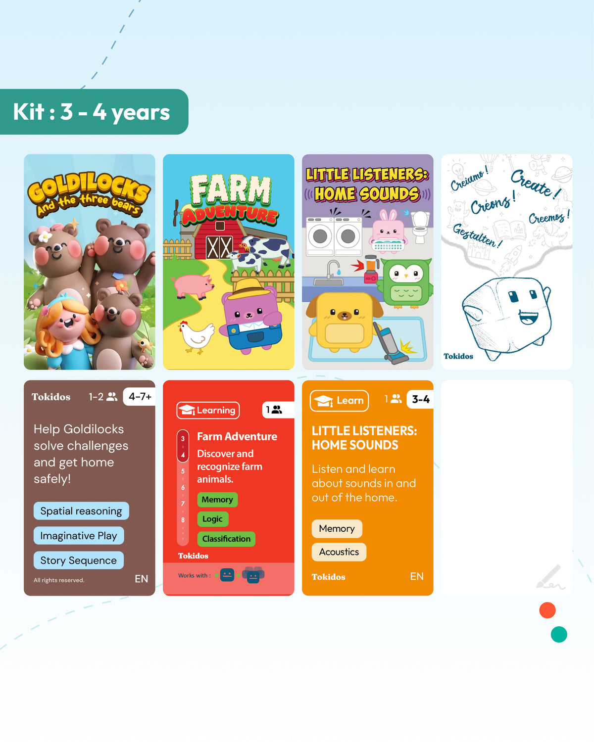 Kit TokiCube + 3 games + Creative Card (3-4 years)
