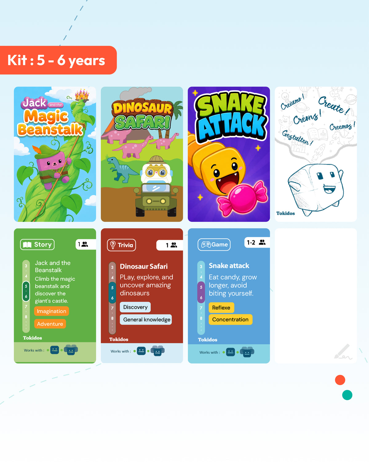 Kit TokiCube + 3 games + Creative Card (5-6 years and +)
