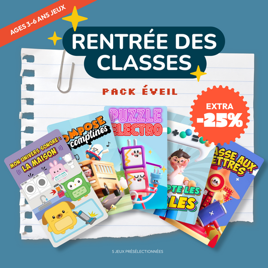 Pack Rentrée Éveil - 5 Cartes de jeu (3-6 ans)
