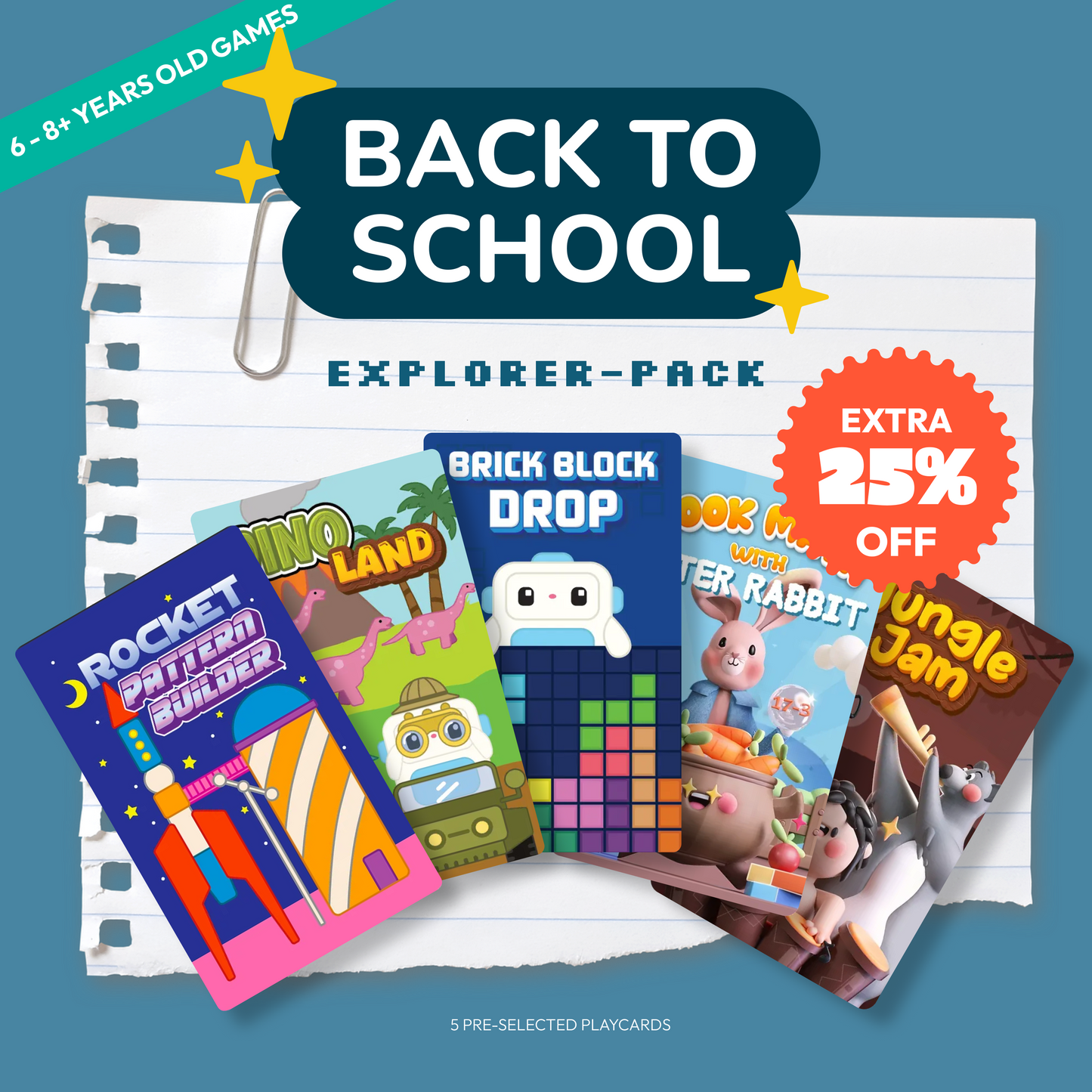 Back to School Explorers Pack - 5 PlayCards (Ages 6-8)